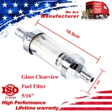 3/8'' Universal Chrome Glass Clearview Fuel Filter Petrol Diesel Inline Reusable
