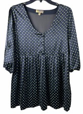 Princess Vera Wang 7 Tunic Top Dress Pleated Black Green Polka Dots Sheer Back