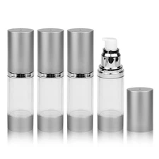 Airless Pump Bottles,Empty Refillable Acrylic Makeup Containers with Matte Silve