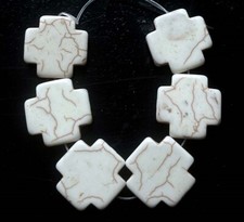25mm White Turquoise Cross Beads 6 pcs 