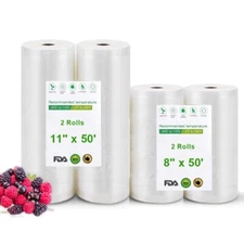 4 Vacuum Sealer Bags Roll 8"x50' 11"x50' Food Saver Kitchen Storage Bags Freezer
