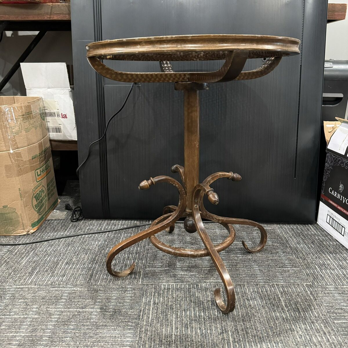 VTG Bentwood Bistro Table Round Caned MCM Rattan Top BOHO VTG Bentwood Bistro Table Round Caned MCM Rattan Top BOHO