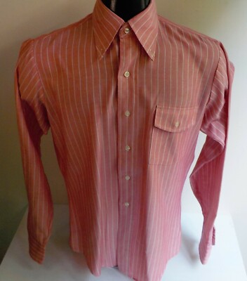 VTG. GETAWAY by ARROW LS Button Down Striped Shirt Red/White SZ 15 1/2