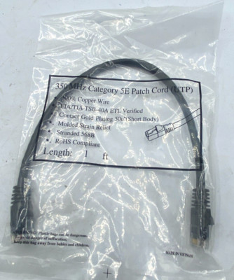 1 ft.350 MHz 5E Ethernet Patch Cord (UTP) contact gold plating 50u''568B 10 PCS 