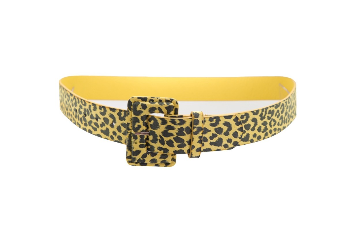motel cheetah belt head buckle gold tone Ivory Stretch belt Sz L Women main image 4