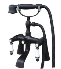 Black Brass Deck Mount Clawfoot Bath Tub Faucet Tap w/ Handheld Shower Gtf507