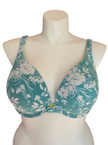 NWT CACIQUE UPLIFT PLUNGE SIMPLY WIREFREE BLUE FLORAL T-SHIRT BRA 32F