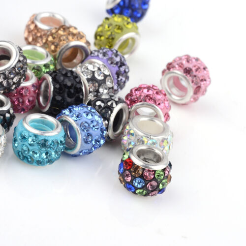 100x Mixed European Rhinestone Crystal Charm Clay Spacer Beads Bracelet Making - Afbeelding 1 van 2