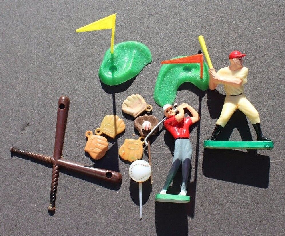 Vintage 1960's Popular standard Lot Of Sports Seattle Mall Cake Baseball Toppers Golf