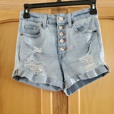 Aero Womens Mid Rise Button Fly Distressed Denim Shorts Sz 2