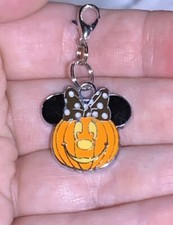 Silver Minnie Mouse Pumpkin Charm Zipper Pull Keychain Add On Clip