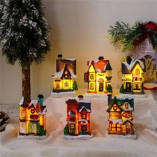 Christmas Village Sets LED Lighted Christmas Village Houses with Figurines, C...