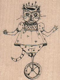 Wheeled Cat King 2 1/4 x 2 3/4'' Rubber Stamp, Cat Stamp, Cat Lover Stamp