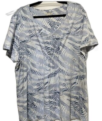 Anne Klein Women's Plus Size 2x Top Multi-color Blue Blouse Floral Pattern Leaf