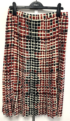 Neu! Jaeger UK12 EU40 US8 dunkelrot/elfenbein/schwarz Chiffon Plissee Midi gefüttert Rock