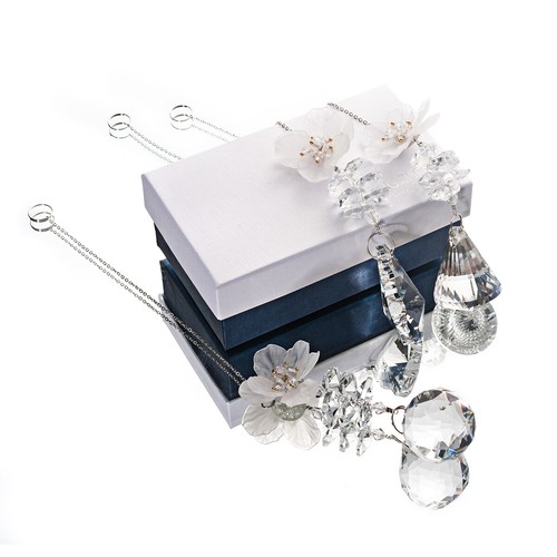 Set 3 Crystal Suncatcher White Plastic Flowers Hanging Prism Pendant Ornament - Picture 4 of 12
