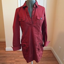 Women's Burnt Orange Old Navy Midi Dress Sz Small Collared Long Sleeve Dress