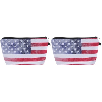  2pcs American Flag Muster Bleistiftbeutel tragbare Make -up -Tasche