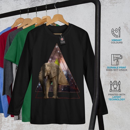 Wellcoda Elephant Space Triangle langärmeliges Damen-T-Shirt - Bild 2 von 5