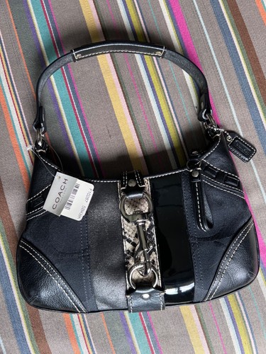 Coach Signature Hampton Hobo Shoulder Bag Purse Black Jacquard Python Patent NWT - Picture 6 of 6