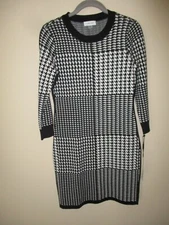 NWT Ladies Calvin Klein Black White Houndstooth Sweater Knit Sheath Dress Sz S
