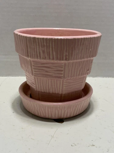 McCoy pink basket weave flower pot
