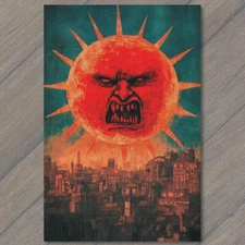 Art Print Angry Sun Over City Mean Star Hot Rays Buildings Sky Funny Unusual