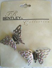 Vintage Rare Collection 2 Pc Metal Glitter Hair Clip Claws Butterflies