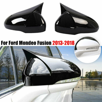 Gloss Black Ox Horn Side Rearview Mirror Cover For 2013-2018 Ford Mondeo Fusion