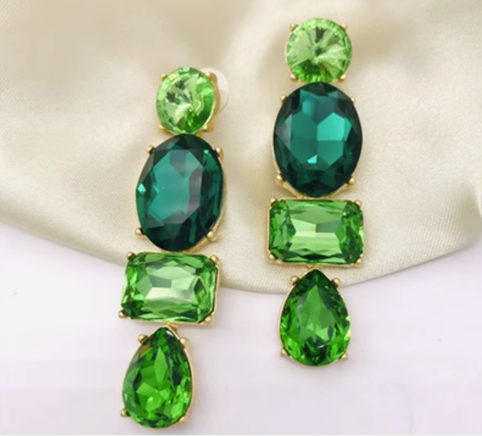 Vintage Oscar De La Renta Green Crystal Statement Earrings