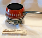 Vintage 1970s Oster Electric Fondue Pot 701-01A Orange Nonstick with 6 forks