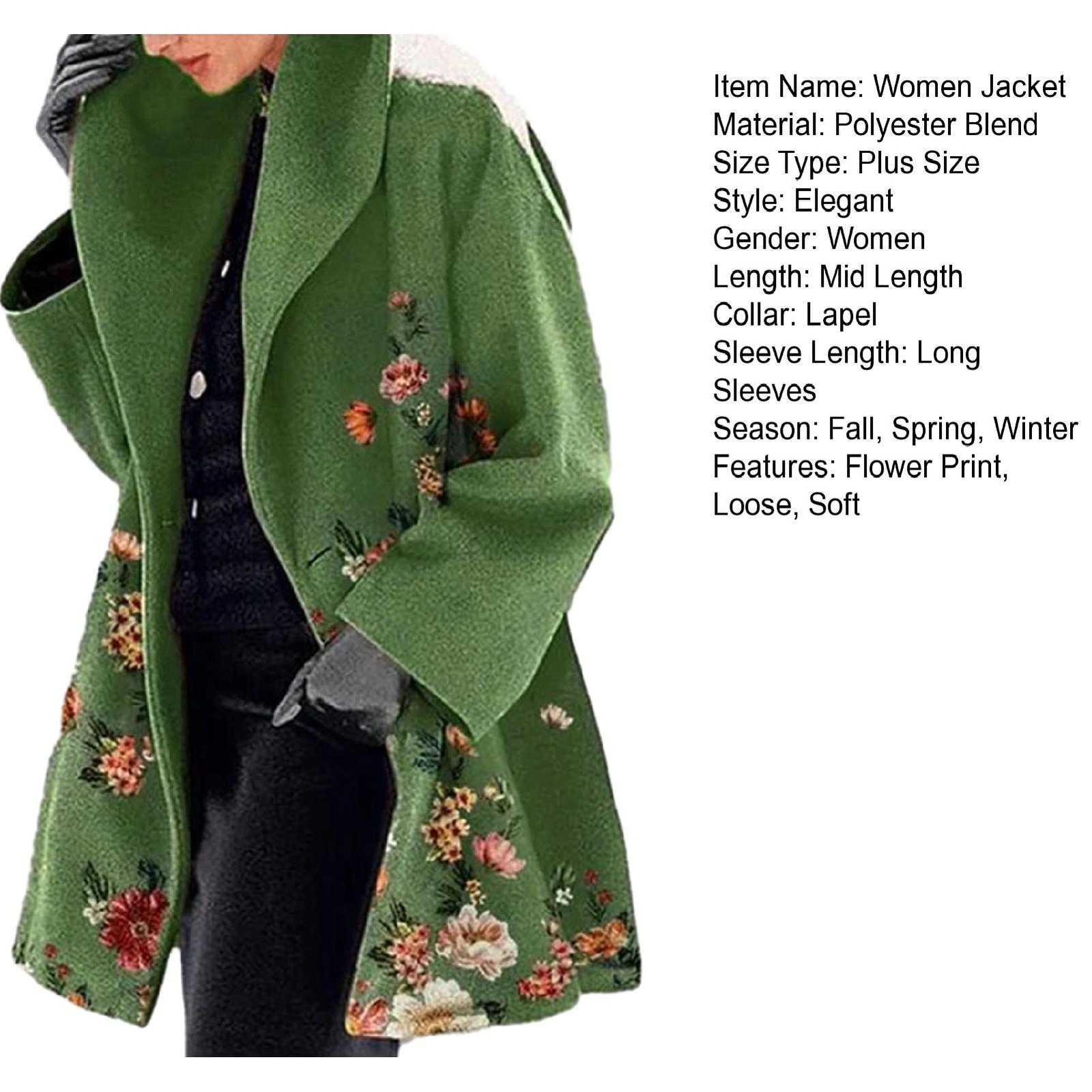 Warm Overcoat Women Winter Coat Elegant Plus Size Flower Print for