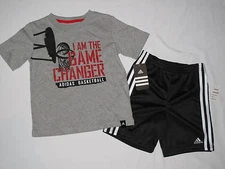 NWT ADIDAS 2pc set short shirt  BOY size 5 gray, black
