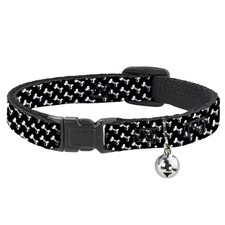 Cat Collar Breakaway with Bell Dog Bone Black/White NARROW Fits 8.5-12"