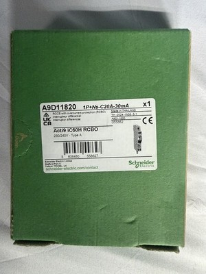 Schneider A9D11820 Acti9 RCBO 20amp 30ma C Curve Type A