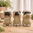 Set of 3 Pug Puppy Dogs - 9.5cm Dog Hear See Speak No Evil Ornaments