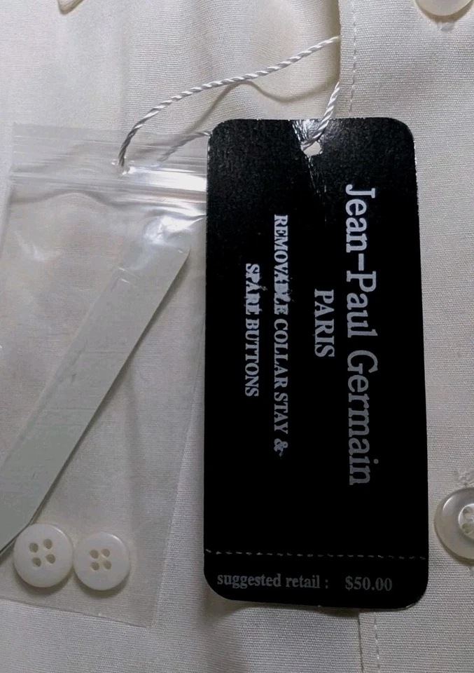 Camisa social JEAN PAUL GERMAIN Paris super macia com botões marfim 24 34/35 grande masculina - Imagem 2 de 4