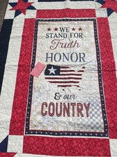 4th of July Patriotic Stars Decor Blue Red White Quilt 58 x 64 Inch Handmade