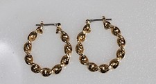 Vintage Chunky Gold-Tone Twisted Rope Shiny Hoop Earrings 1 inch