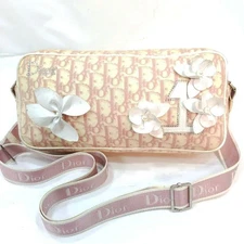Dior Shoulder Bag Leather Canvas Flower Corsage Romantic Couture Floral Vintage