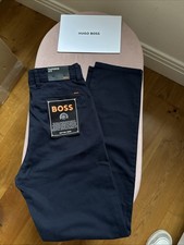 Image of HUGO BOSS CHINO TAPERED FIT STRETCH-SATIN COTTON DARK BLUE 32/34 BNWT RRP £119🤩