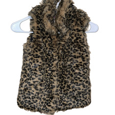 Cherokee Leopard Print Faux Fur Sleeveless Vest Sz 7/8 Kids Winter Holiday