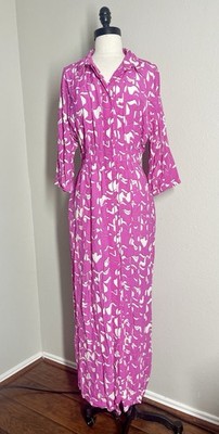 Comma Casual Identity Pink White Printed Maxi Shirt Dress Size US 10 / UK 14