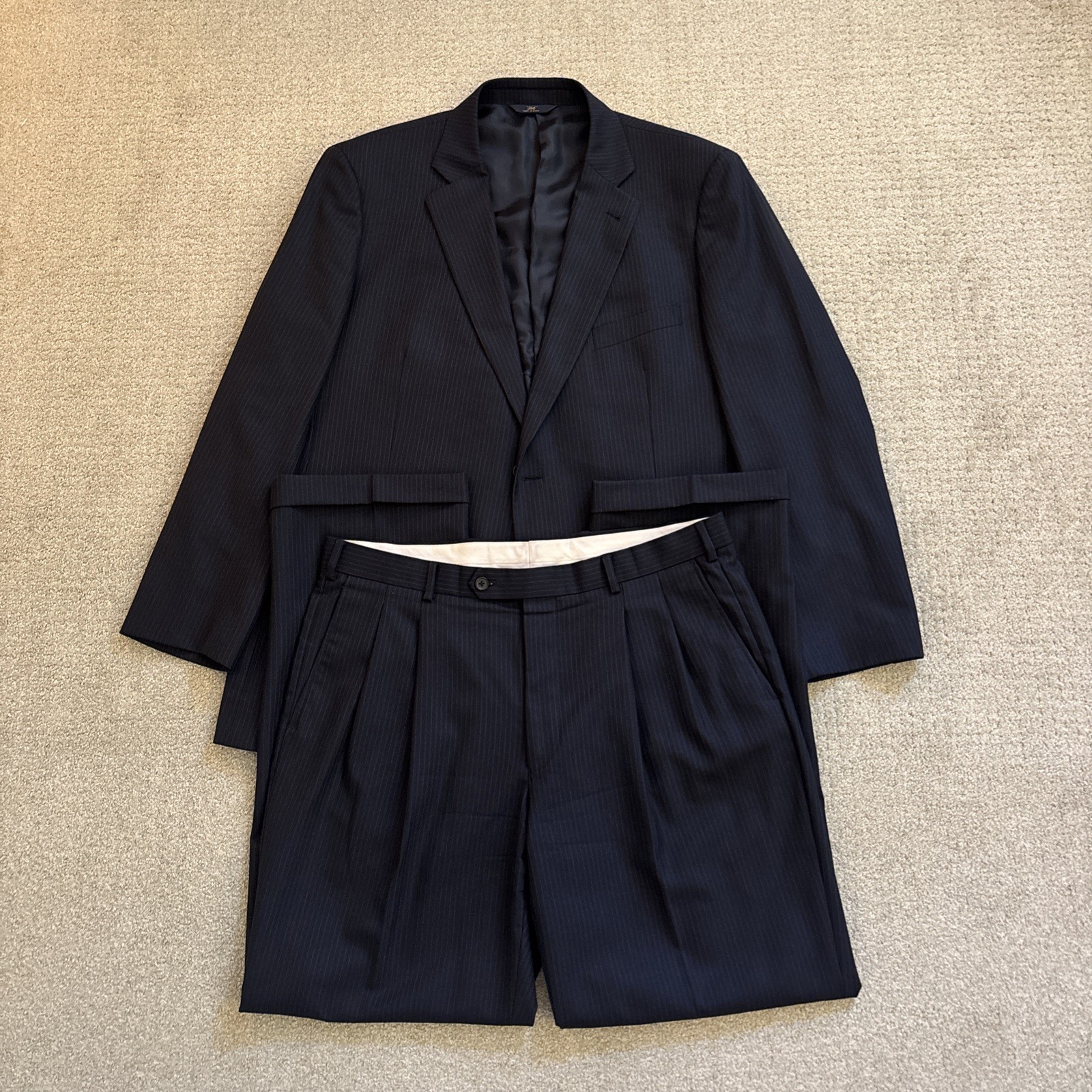 Brooks Brothers 346 Madison Fit 2pc Suit Mens 46L 100% Wool Pinstripe Pants 38