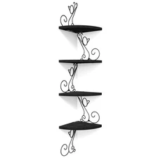 Corner Shelves Wall Mounted Floating Wood Cat Shaped 4 Tier Storage Rack Black