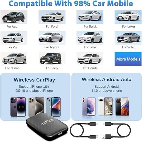 3-in-1 Wireless Carplay and Android Auto Adapter Streaming Video Fits Black - Picture 7 of 7