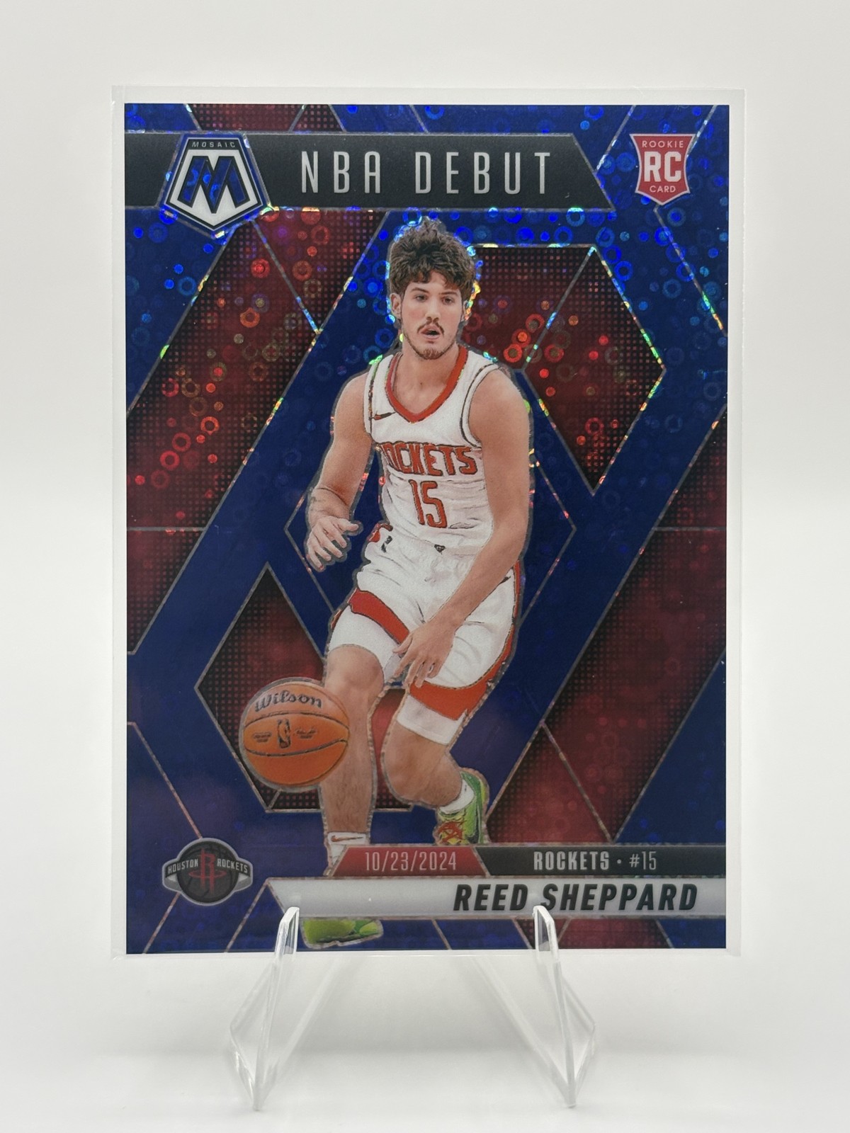 2024-25 Panini Mosaic - NBA Debut Reed Sheppard #252 Fast Break Blue #/85 Rookie