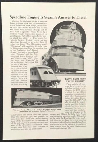 Twin Cities Hiawatha 1935 pictorial Steam Diesel Locomotive inaugural run