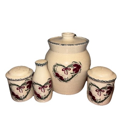 Casey Pottery Burgundy Floral Heart Design Stoneware  Set of 4