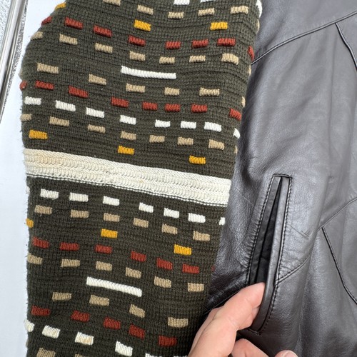 Vintage Vilanto Brown Leather and Knit Sweater Mens Size 2XL Slash Pockets Retro - Picture 2 of 6